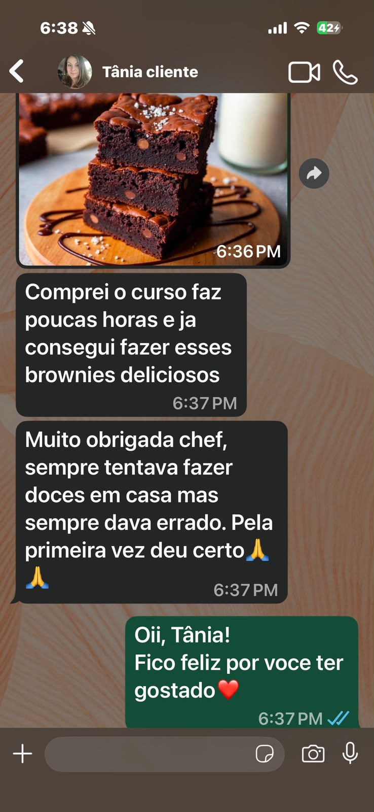 Depoimento de cliente no WhatsApp