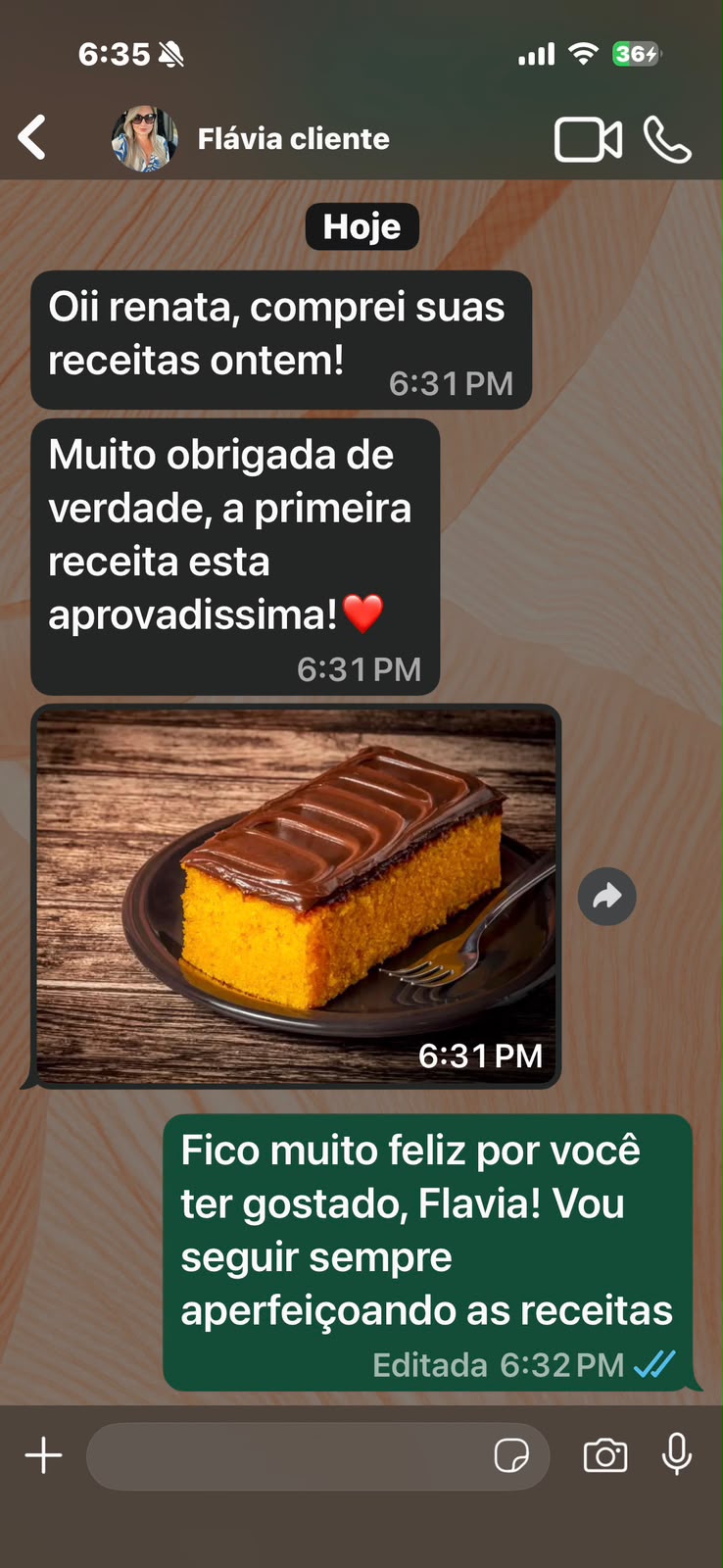 Depoimento de cliente no WhatsApp