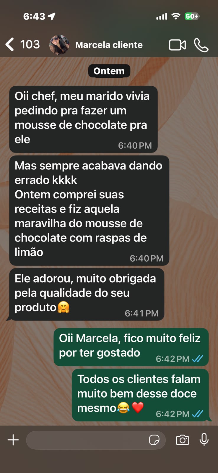 Depoimento de cliente no WhatsApp